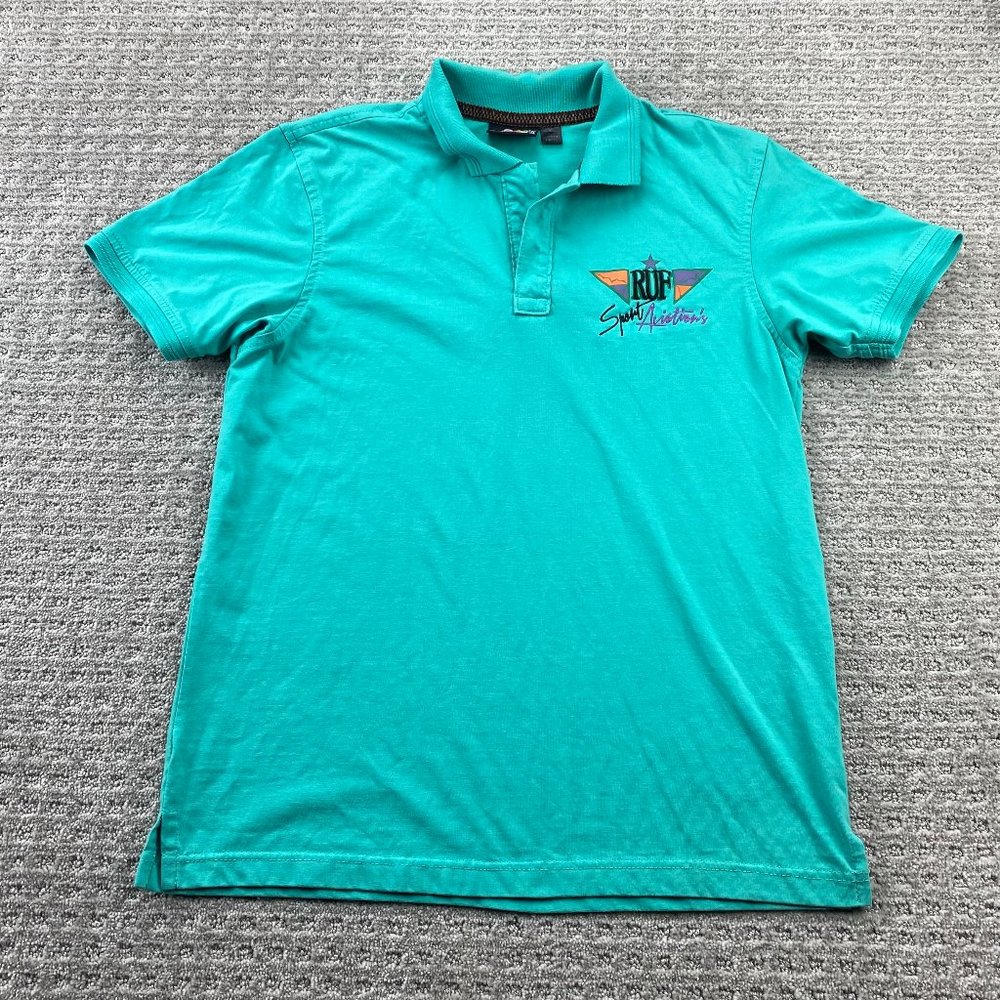 Vintage Polo Shirt Men Large L Teal Rough RUF Sport Aviation's Embroidered 90s